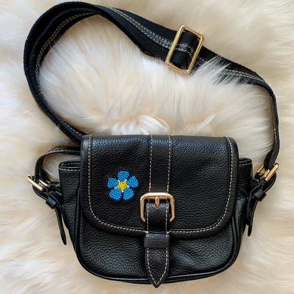 Soft Leather Crossbody Bag with Forget-Me-Not Beaded Patch - Picture 2 of 13